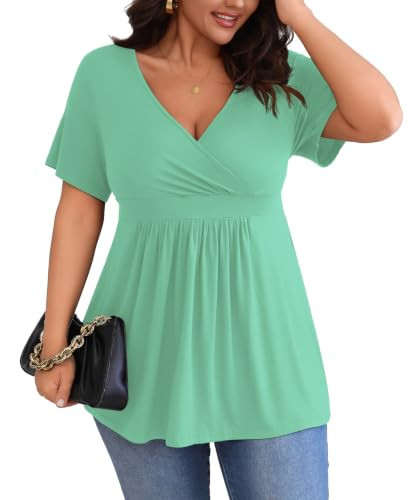 POSESHE Women’s Plus Size Shirts 2026 Summer Tops for Women Plus Size Tunic Tops,Z-Green,L | Amazon (US)