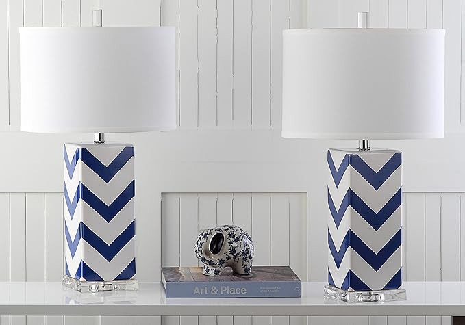Safavieh Lighting Collection Chevron Stripe Table Lamp, Navy, Set of 2 | Amazon (US)