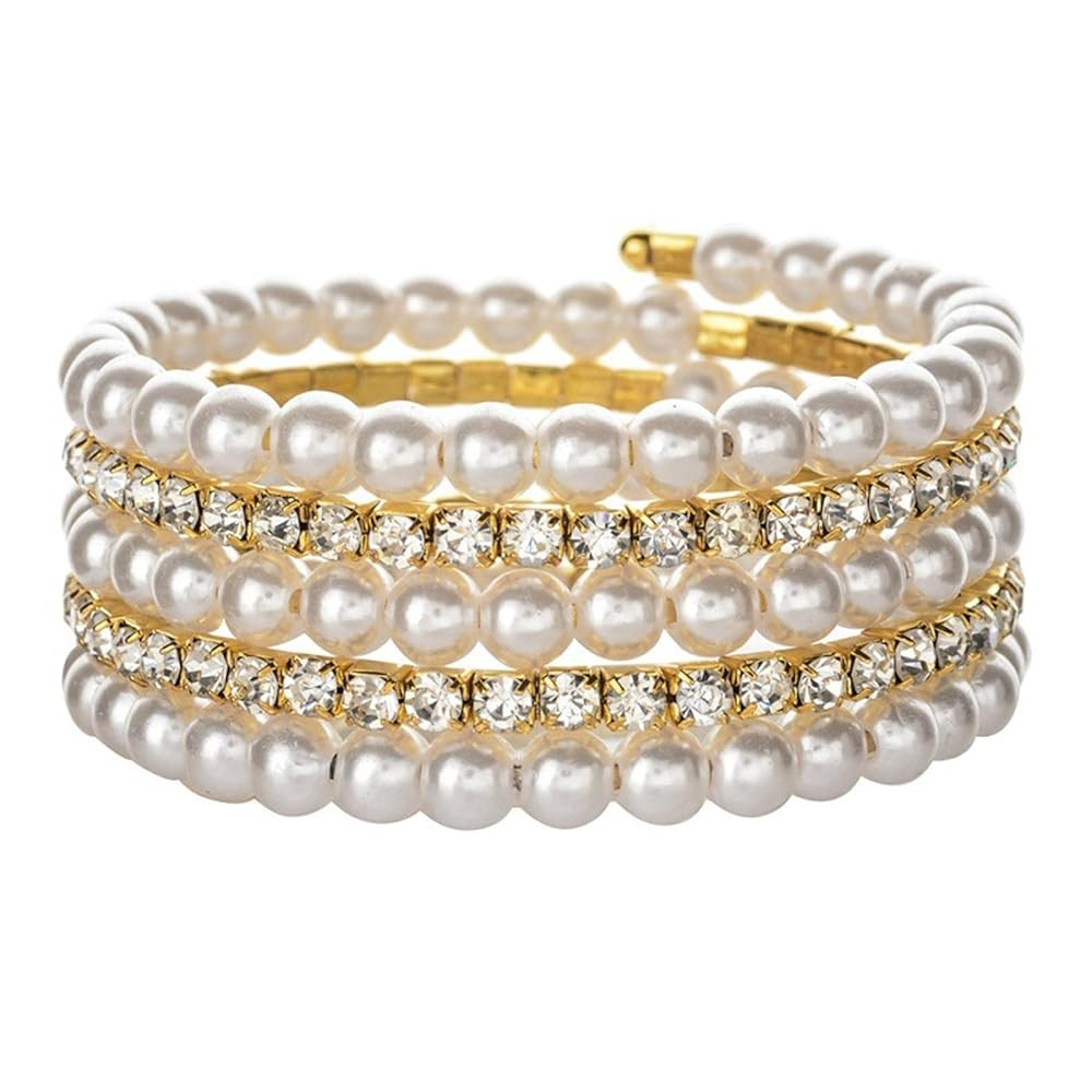 Imitition Pearl Stretch Bracelet Multilayer Crystals Pearl Elastic Bangle for Women Wedding Jewel... | Amazon (US)