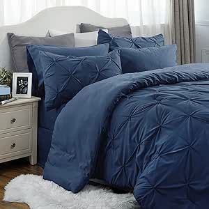 Bedsure Full Size Comforter Sets - Bedding Sets Full 7 Pieces, Bed in a Bag Navy Blue Bed Sets wi... | Amazon (US)