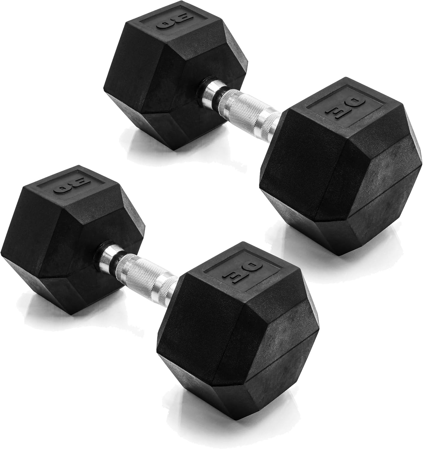 CAP Rubber Coated Dumbbell Weights, Free Weights for Home Gym Strength Training, Anti-Roll Hex Dumbbells with Black, Chrome & Comfort Grip Handles, Pairs & Sets | Amazon (US)