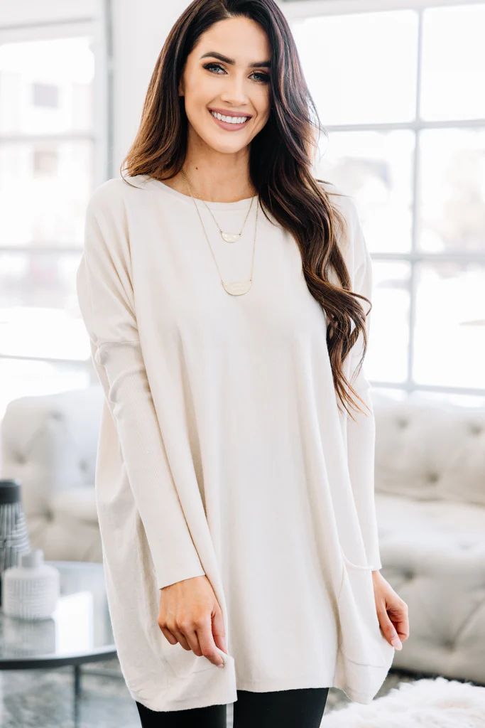 Loving My Life Oatmeal White Pocket Tunic | The Mint Julep Boutique