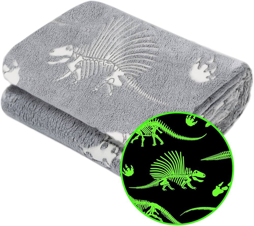 Glow in The Dark Blanket Dinosaur Throw Blanket for Boys Kids Soft Warm Cozy Cute Dino Blanket Uniqu | Amazon (US)