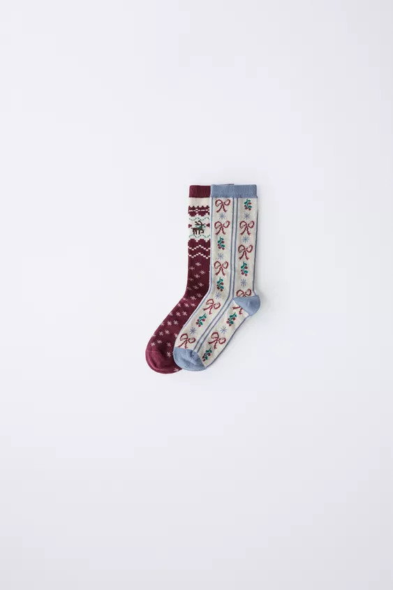 TWO-PACK OF LONG SOCKS WITH GREEK KEY AND BOW PRINT | Zara US