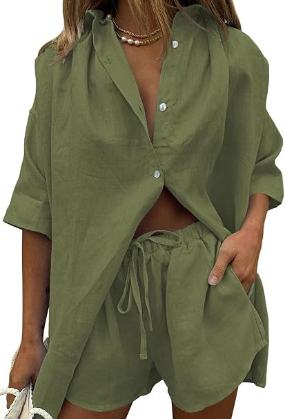 Fixmatti Women 2 Piece Outfit Summer Short Sleeve Top and Shorts Sweatsuit Set | Amazon (US)