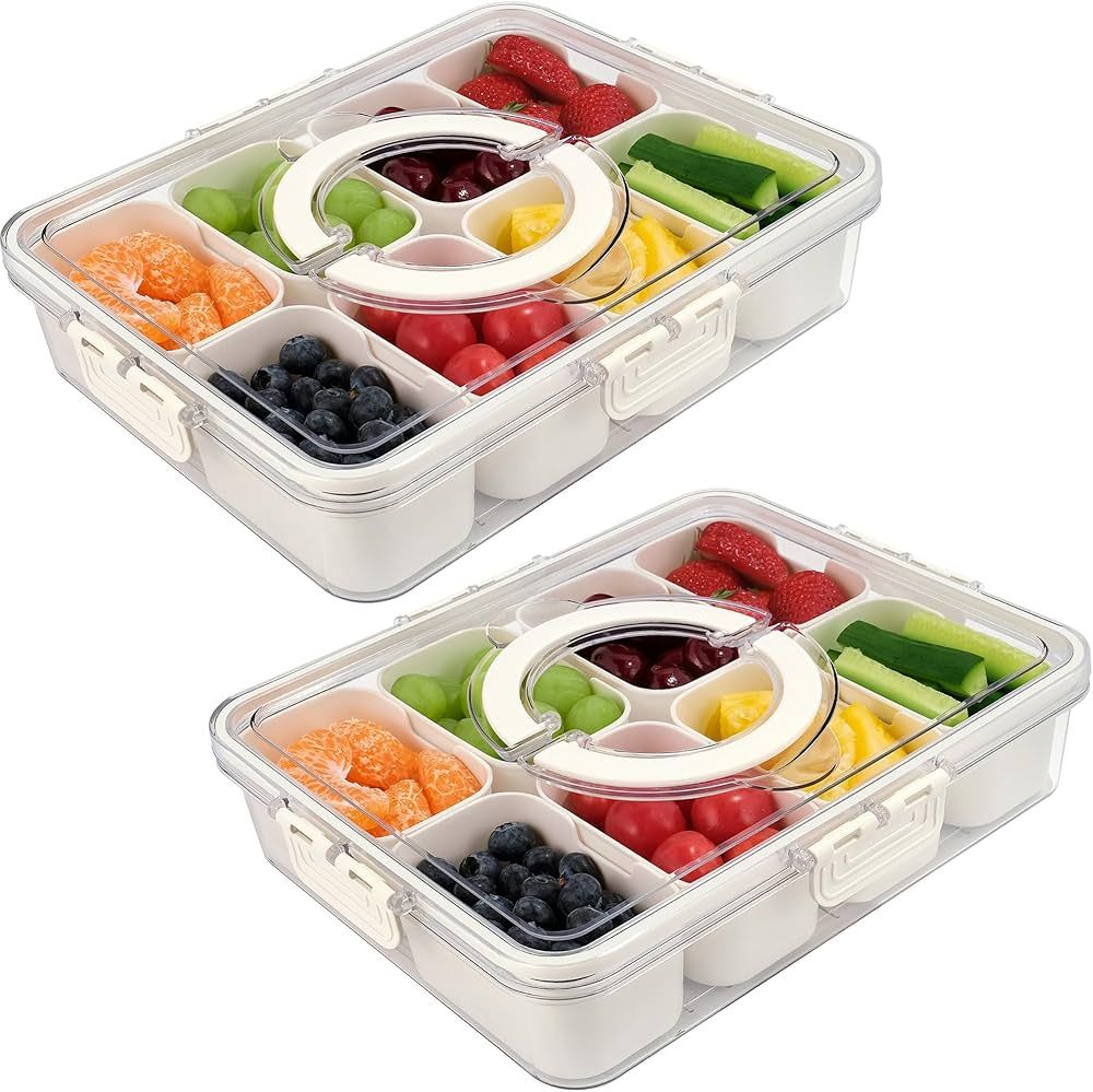 Divided Serving Tray with Lid and Handle, Portable Snack Containers Snackle Box Snack Tray with L... | Amazon (US)