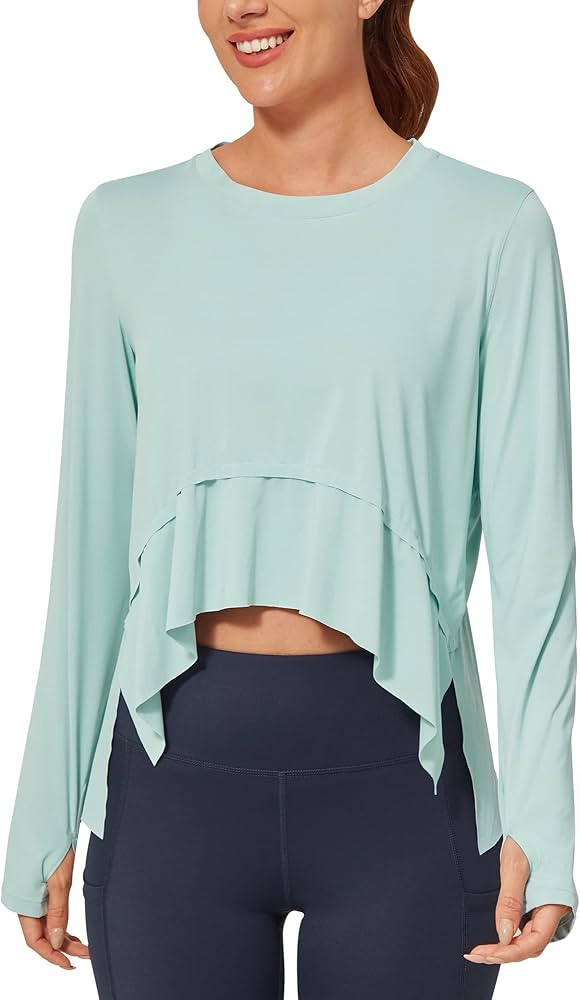 G4Free Women's Long Sleeve Workout Shirts UV Protection Sun Shirt Crop Tops Lightweight Quick Dry | Amazon (US)