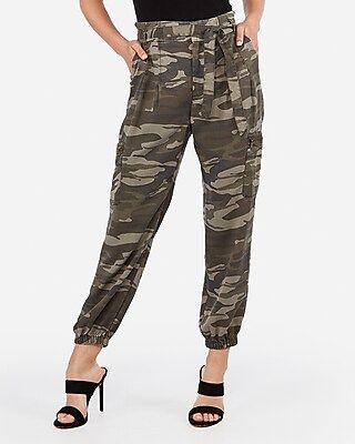 High Waisted Sash Tie Cargo Twill Utility Jogger Pant | Express