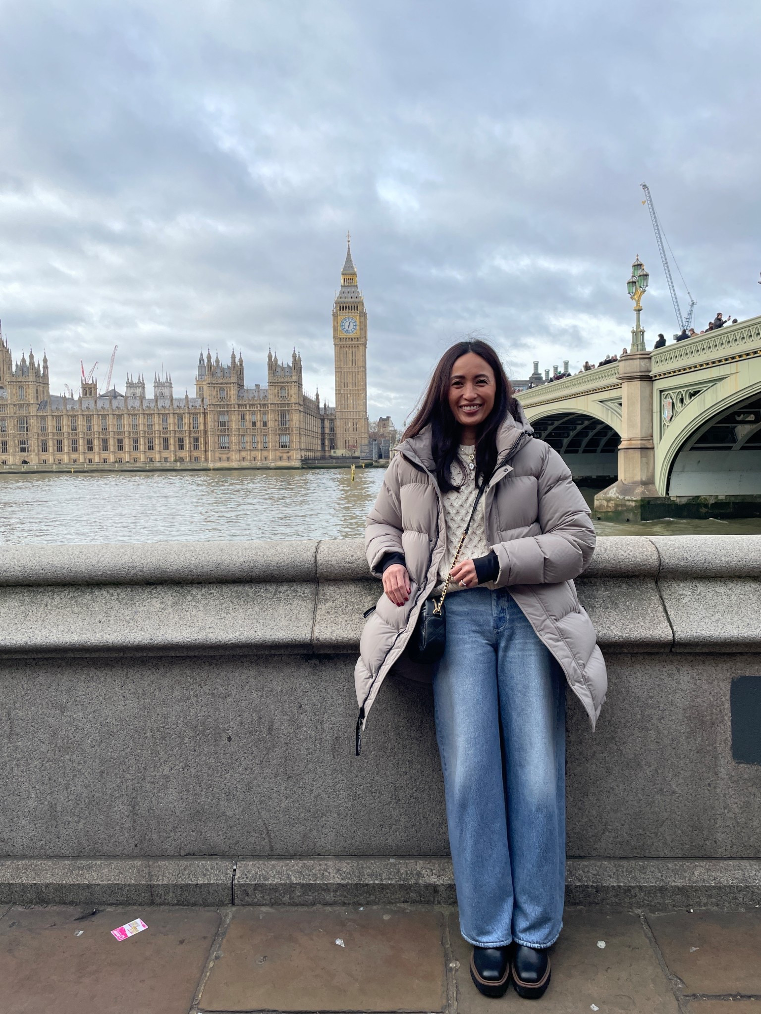 Winter capsule wardrobe. 
Winter outfit for sightseeing in London. 
Puffer coat is the warmest I have ever had. I sized up. 
Sweatpant jeans. The wide leg ankle length style works out perfectly for me. True to size. Room to layer my long underwear, which was essential for being out all day in the cold. 
Chelsea boots are a timeless style that I have had for a few years now. True to size or size up if in between. Waterproof and leather. 
All cotton crewneck cable knit sweater. 
Crossbody leather bag. 
Charm necklace. 


#LTKOver40 #LTKootd #LTKTravel