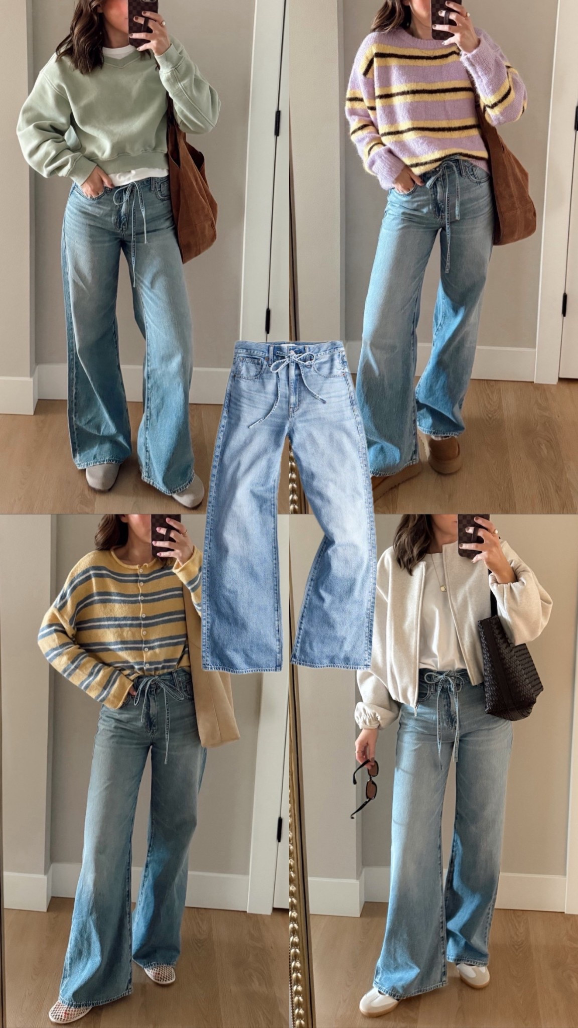 These jeans are SO SOFT. They have  perfect wide leg and I love the drawstring tie! Wearing a size 25

Wide leg jeans, Madewell, spring style, casual outfits 