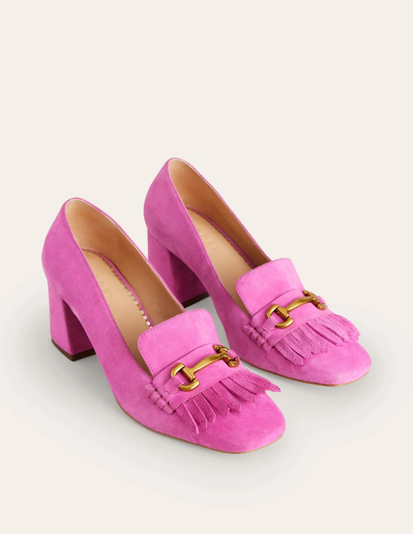 Iris Ghillie Heeled Loafers - Phlox Pink Suede | Boden US | Boden (US)