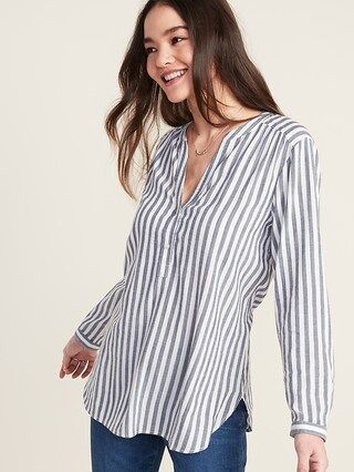 Vertical-Stripe Split-Neck Popover Tunic for Women | Old Navy (US)