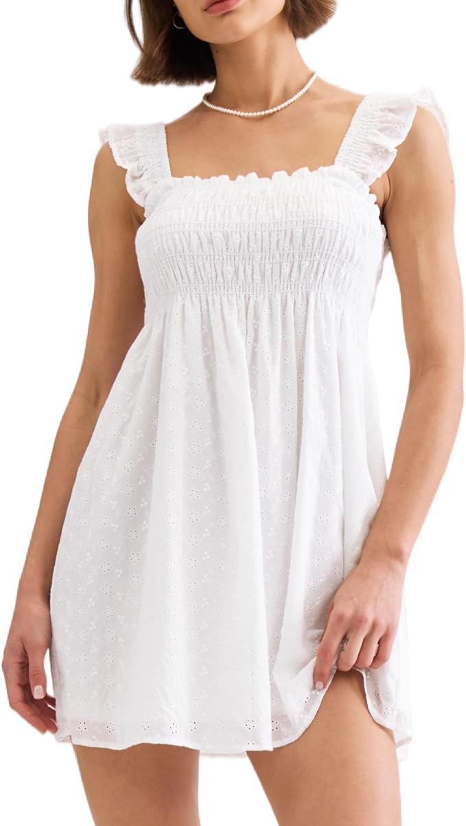 Summer Dresses for Women Petite Mini Dresses Sleeveless Smocked Ruffle Square Neck Backless Cotto... | Amazon (US)