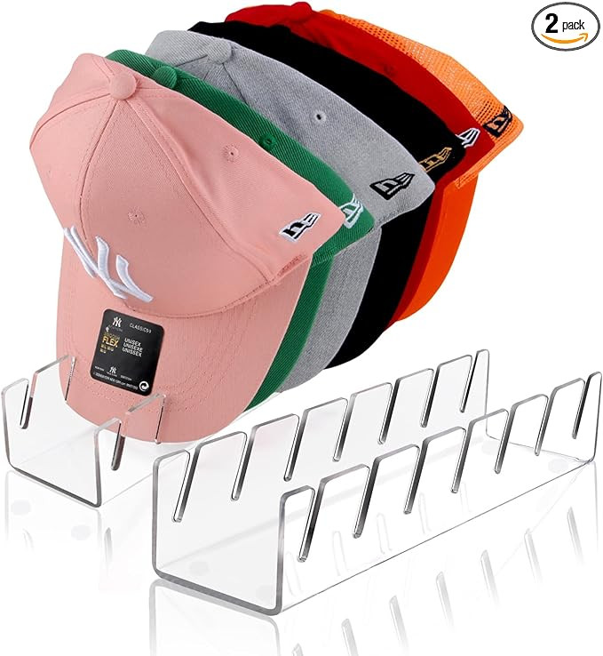 Hat Stand for Baseball Caps, 2 Pack No Install Acrylic Hat Organizer for 14 Baseball Caps Storage... | Amazon (US)