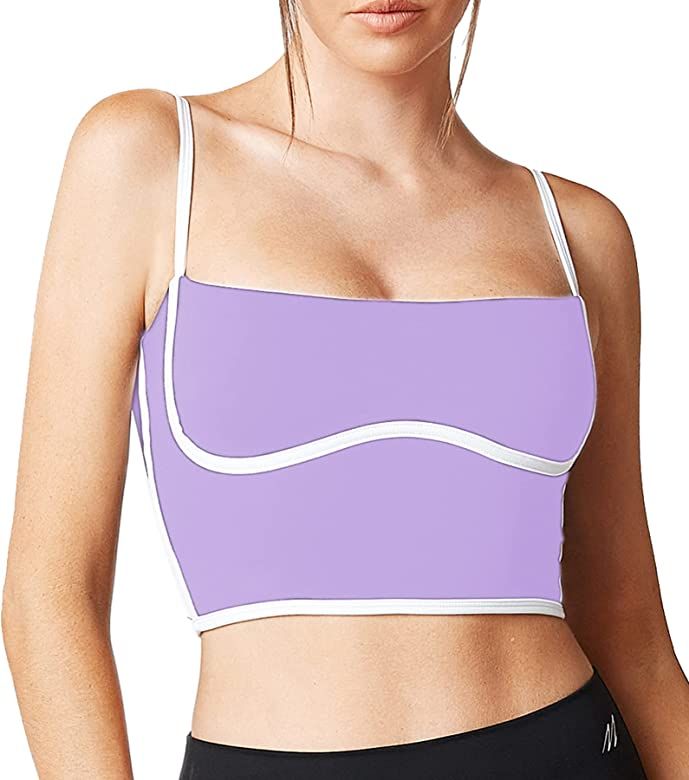 Move With You Sleeveless Spaghetti Strap Padded Sports Bra Tank Tops Square Neck Double Layer Wor... | Amazon (US)