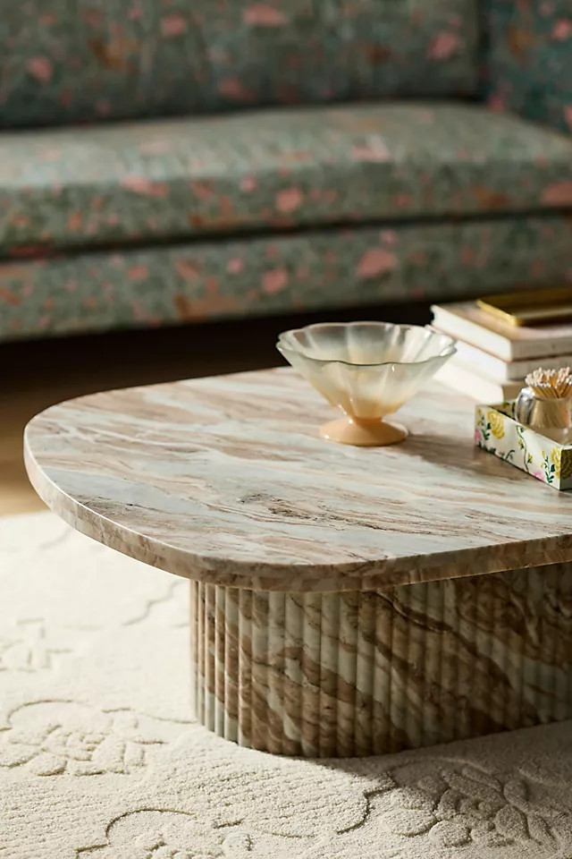 Kanta Oval 55" Fluted Marble Coffee Table | Anthropologie (US)
