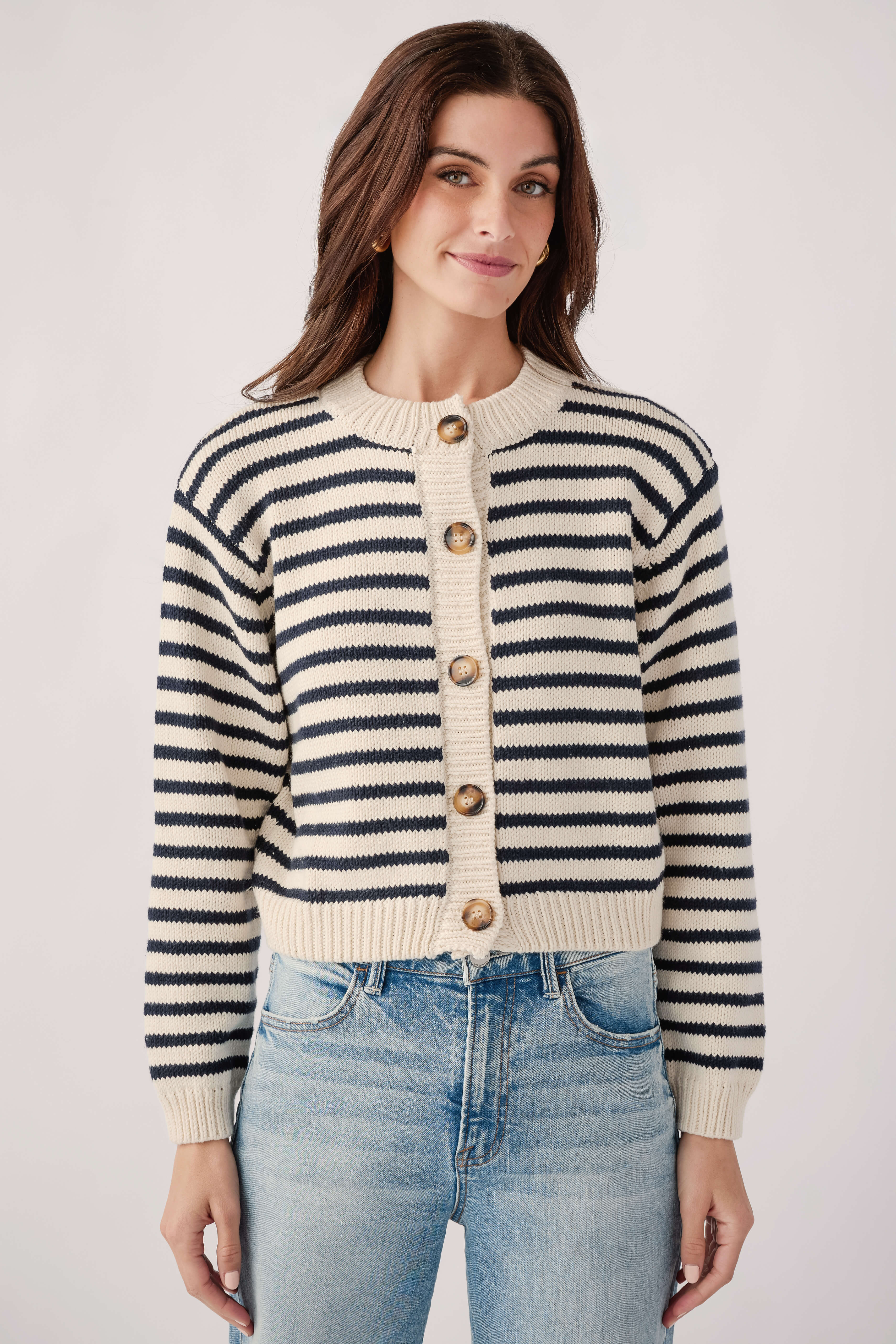 Miou Muse Striped Button Front Cardigan | Social Threads