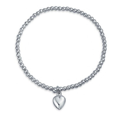 Bling Jewelry Heart Charm Ball Bead Stretch Bracelet Sterling Silver | Target