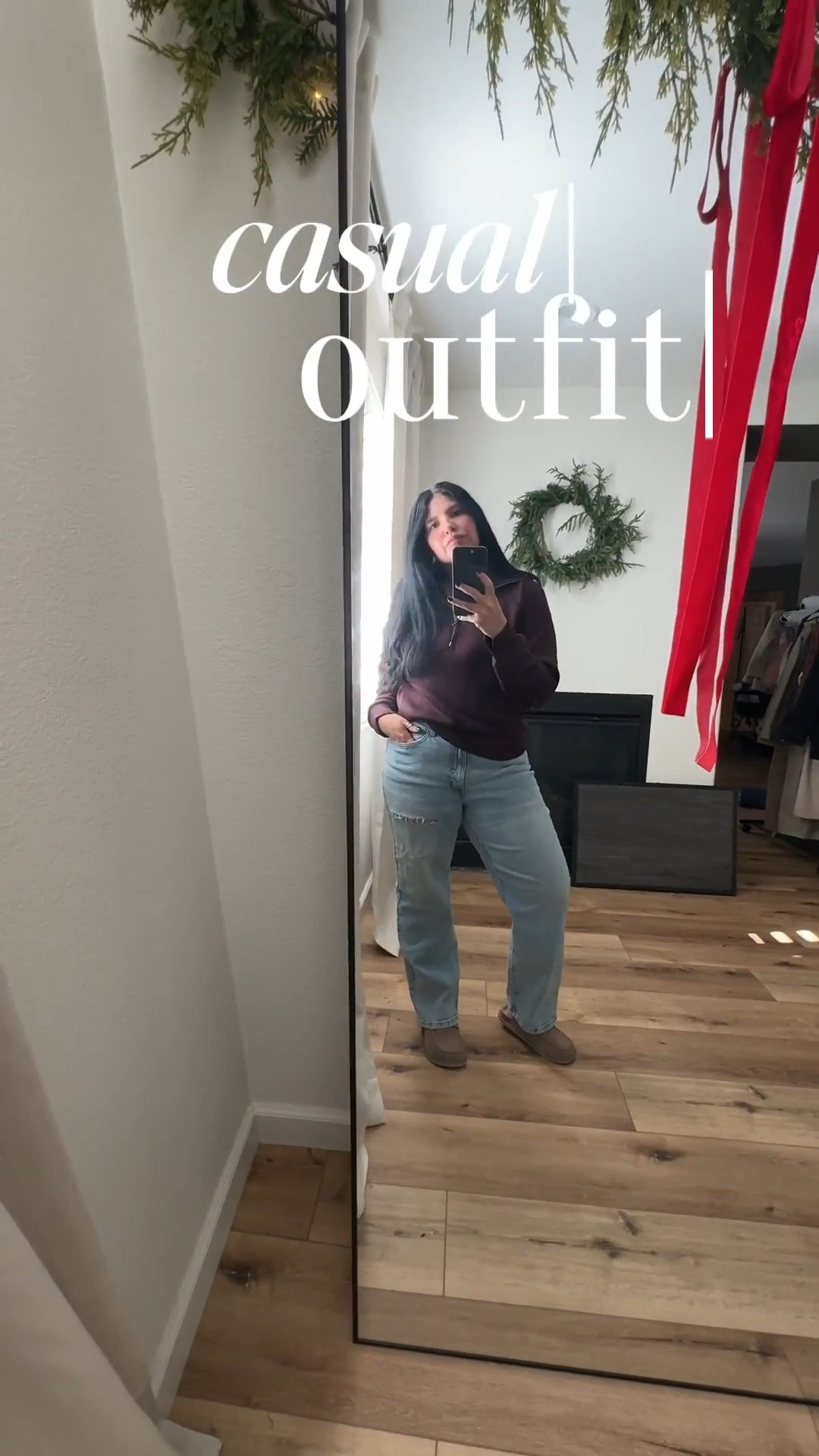 Casual ootd // large in the spanx AirEssentials Half Zip Sweatshirt in color truffle brown 

+ for a similar look try the set I linked in the burgundy or brown

Jean pants are old but linking similar 

#LTKmomlife #LTKHoliday #LTKootd