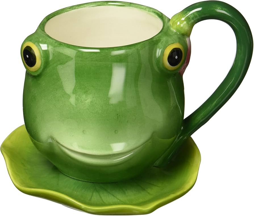 4.75 Inch Green Smiling Fairy Frog Teacup and Leaf Shaped Saucer Set | Amazon (US)