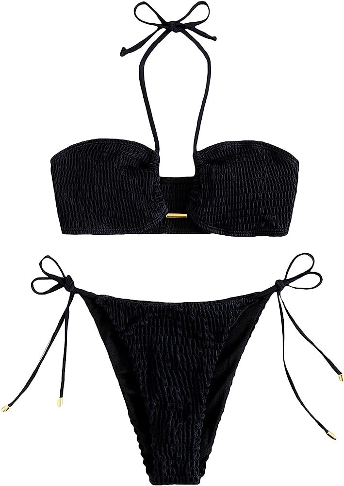 SweatyRocks Amazon Women's 2 Piece Black Bathing Suit Black Bikini Set Black Swimsuit Amazon | Amazon (US)