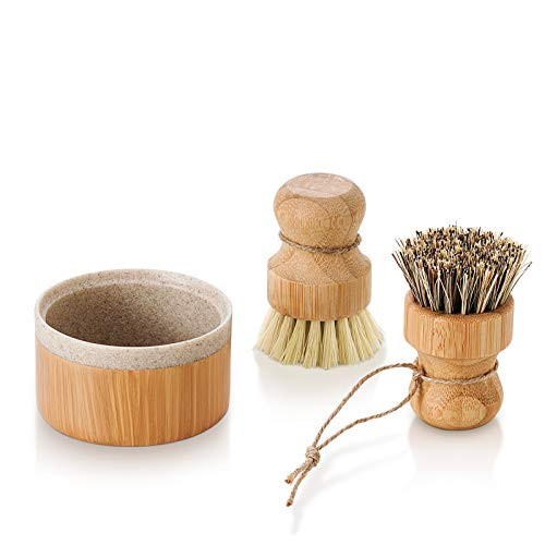 Bamboo Dish Scrub Brushes by Subekyu, Kitchen Wooden Cleaning Scrubbers Set for Washing Cast Iron Pa | Amazon (US)