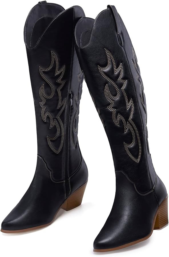 TINSTREE Women's Embroidered Cowboy Boots Western Cowgirl Booties Ladies Point Toe Knee High Boot... | Amazon (US)