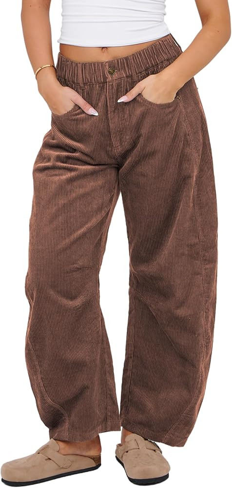 Lviefent Womens Mid Rise Cord Barrel Jeans Casual Baggy Wide Leg Corduroy Cropped Ankle Pants wit... | Amazon (US)