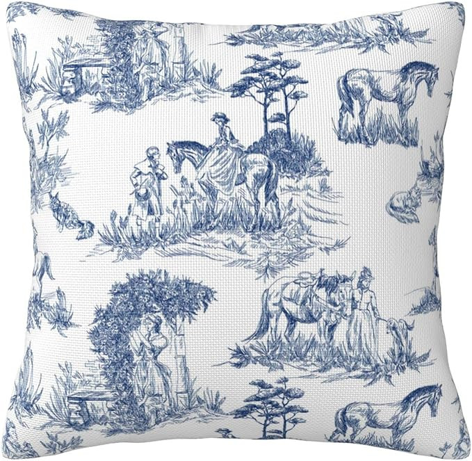 Toile Pillow Covers,French Country Decor,Vintage Pillow case,Coastal Grandma Decor,Blue and White... | Amazon (US)