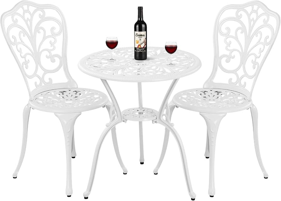 Bistro Set 3 Piece Outdoor Cast Aluminum Patio Bistro Set with Umbrella Hole, All Weather Bistro ... | Amazon (US)