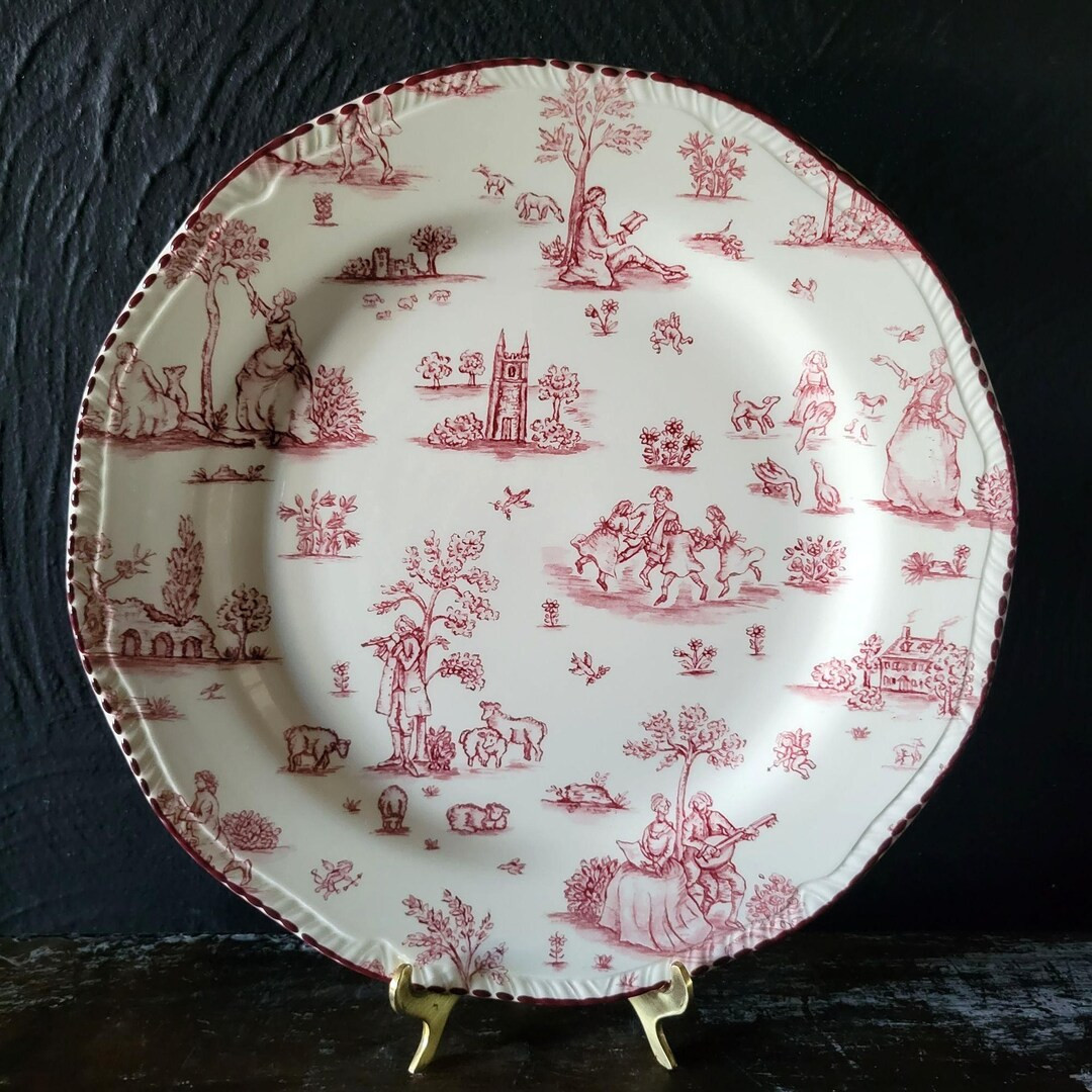 Vtg Wood & Sons Red Toile De Jouy Dinner Plate Pastoral Scene, Cottage Kitchen - Etsy | Etsy (US)