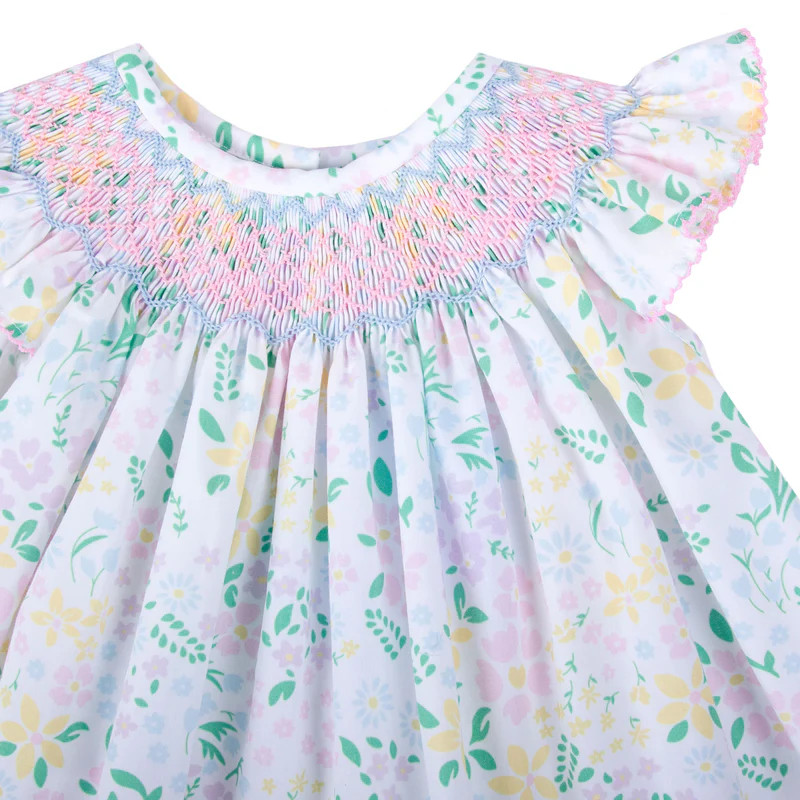 Garden Floral Smocked Angel Sleeve Bubble | Classic Whimsy