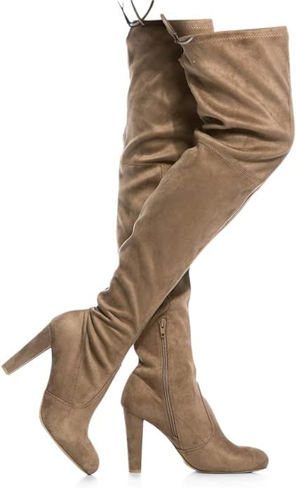 Women's Over The Knee Boots - Sexy Drawstring Stretchy Pull on - Comfortable Block Heel | Amazon (US)