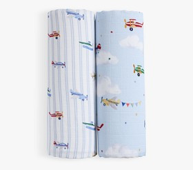 Airplane Organic Muslin Swaddle Set | Pottery Barn Kids