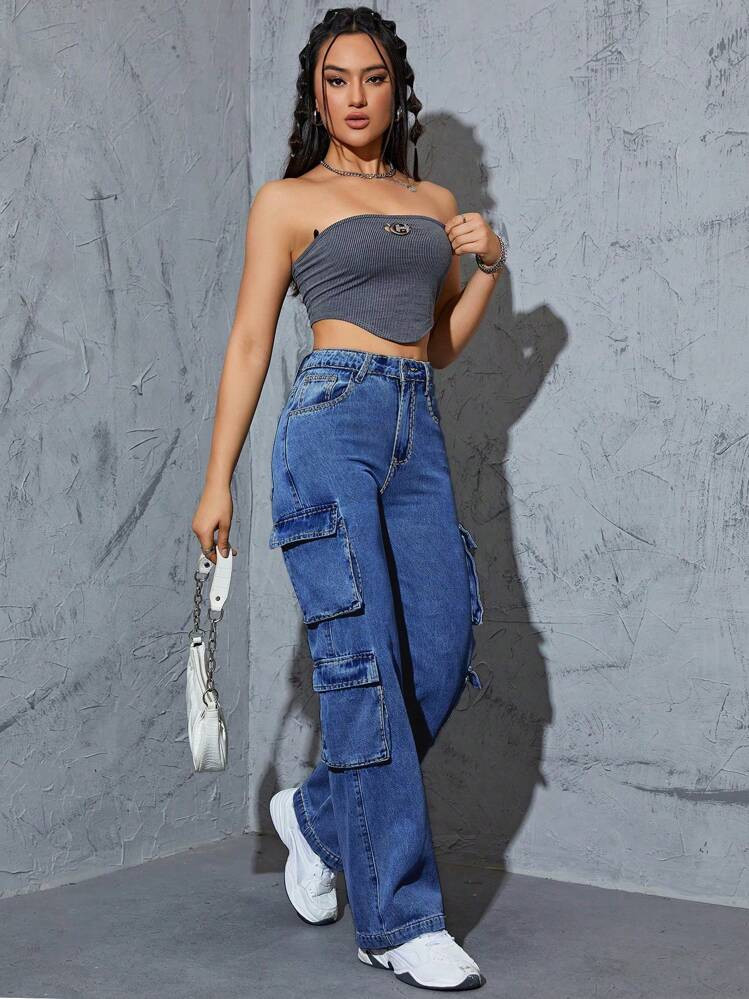 Flap Pocket Side Cargo Jeans | SHEIN