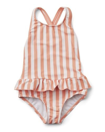 LDIOIF Toddler Girls One Piece Swimsuits Criss Cross Backless Bathing Suits Pink Striped Swimwear with Ruffles Hem 2-3T UPF50 | Amazon (US)