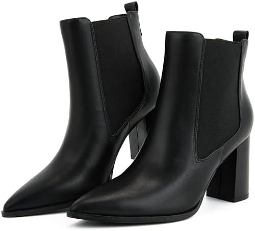 Putu Women's Pointed Toe Ankle Boots Chunky Heel Chelsea Boots Pull on Heeled Booties with Elasti... | Amazon (US)