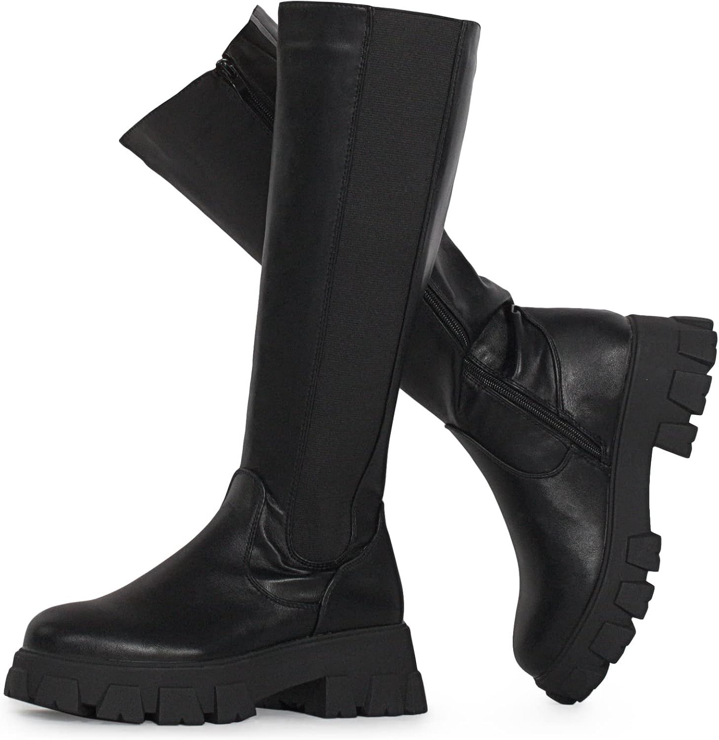 RF ROOM OF FASHION Women's Elastic Panel Lugged Sole Chunky Heel Chelsea Boots | Amazon (US)