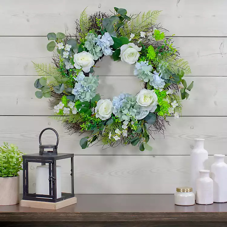 Blue and White Flower Blend Wreath | Kirklands