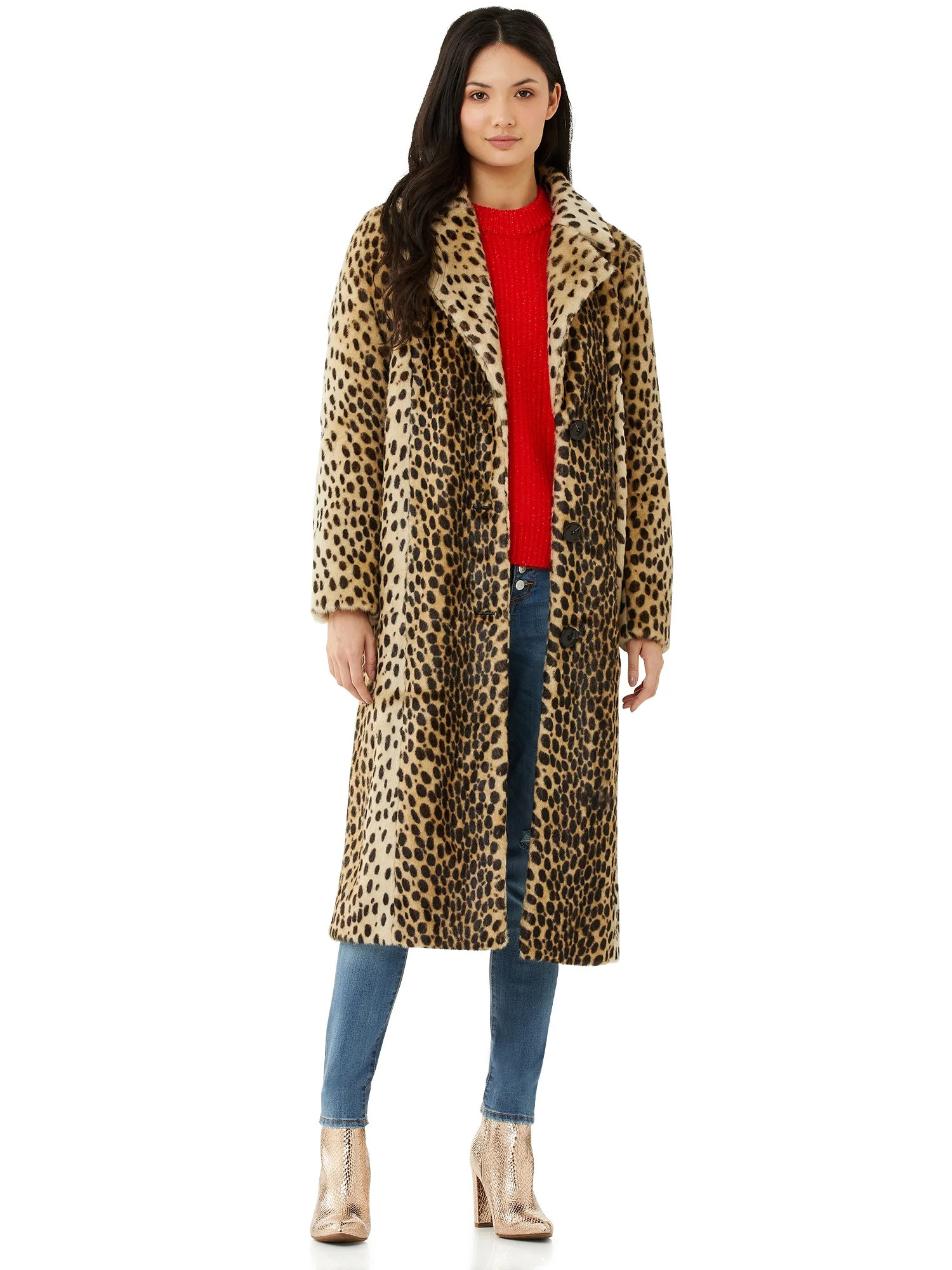 Scoop Women's Printed Faux Fur Long Overcoat - Walmart.com | Walmart (US)