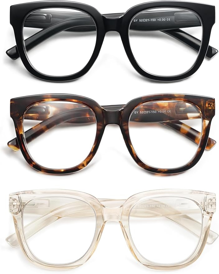 AMOMOMA 3 Pack Oversized Square Reading Glasses for Women,Stylish Retro Cute Blue Light Computer ... | Amazon (US)