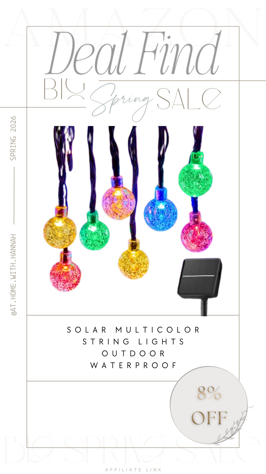 Big Spring Deal - Summer-Night Energy

Multicolor solar string lights have that summer-night kind of energy that makes being outside feel extra fun and magical once the sun goes down! Charged during the day, and turn on by themselves at nightfall ✨




•

seasonal Amazon find • spring sale deal • seasonal decor find • outdoor living • limited time sale • worth it seasonal find • Amazon sale • found it on Amazon • backyard living 
#AmazonDeals #AmazonSpringSale #FoundItOnAmazon #SeasonalFinds #AmazonFinds

#LTKHome #LTKSaleAlert #LTKSeasonal