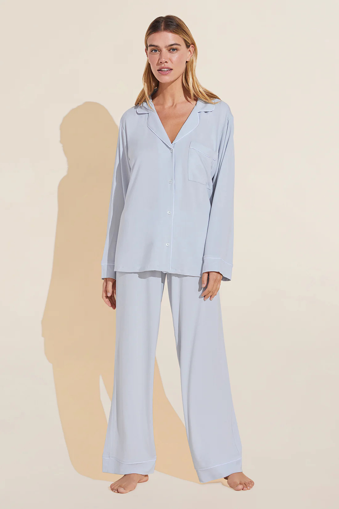 Gisele TENCEL™ Modal Long PJ Set - Water Blue/White - Eberjey | Eberjey