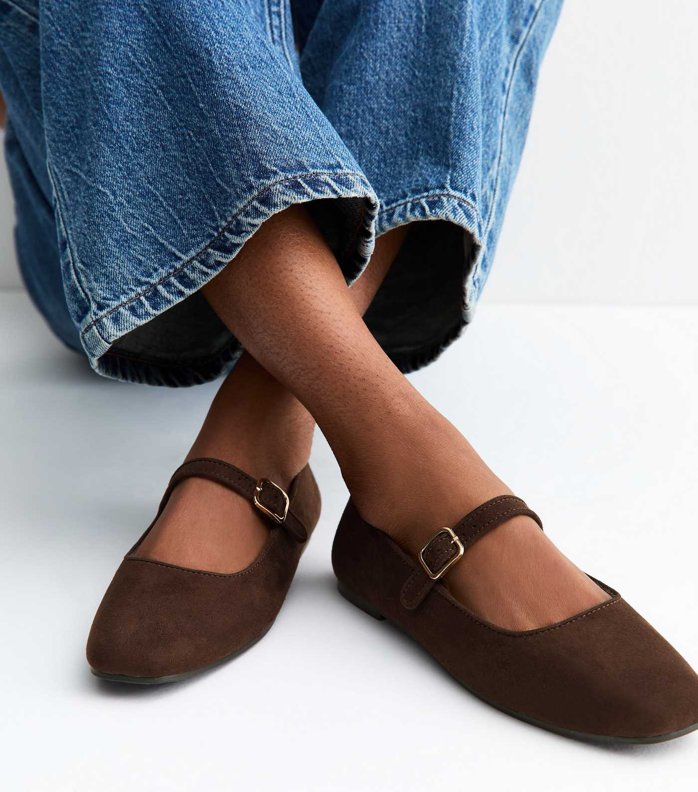 Dark Brown Faux Suede Mary Jane Ballet Flats | New Look | New Look (UK)
