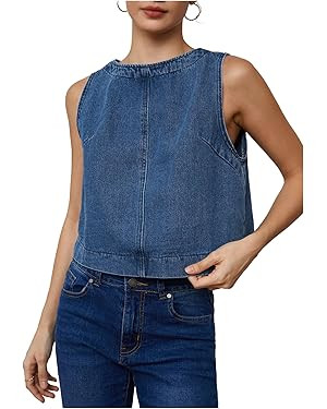 Milumia Women's Denim Vest Tank Top Sleeveless Round Neck Loose Fit Casual Jean Vests Streetwear | Amazon (CA)