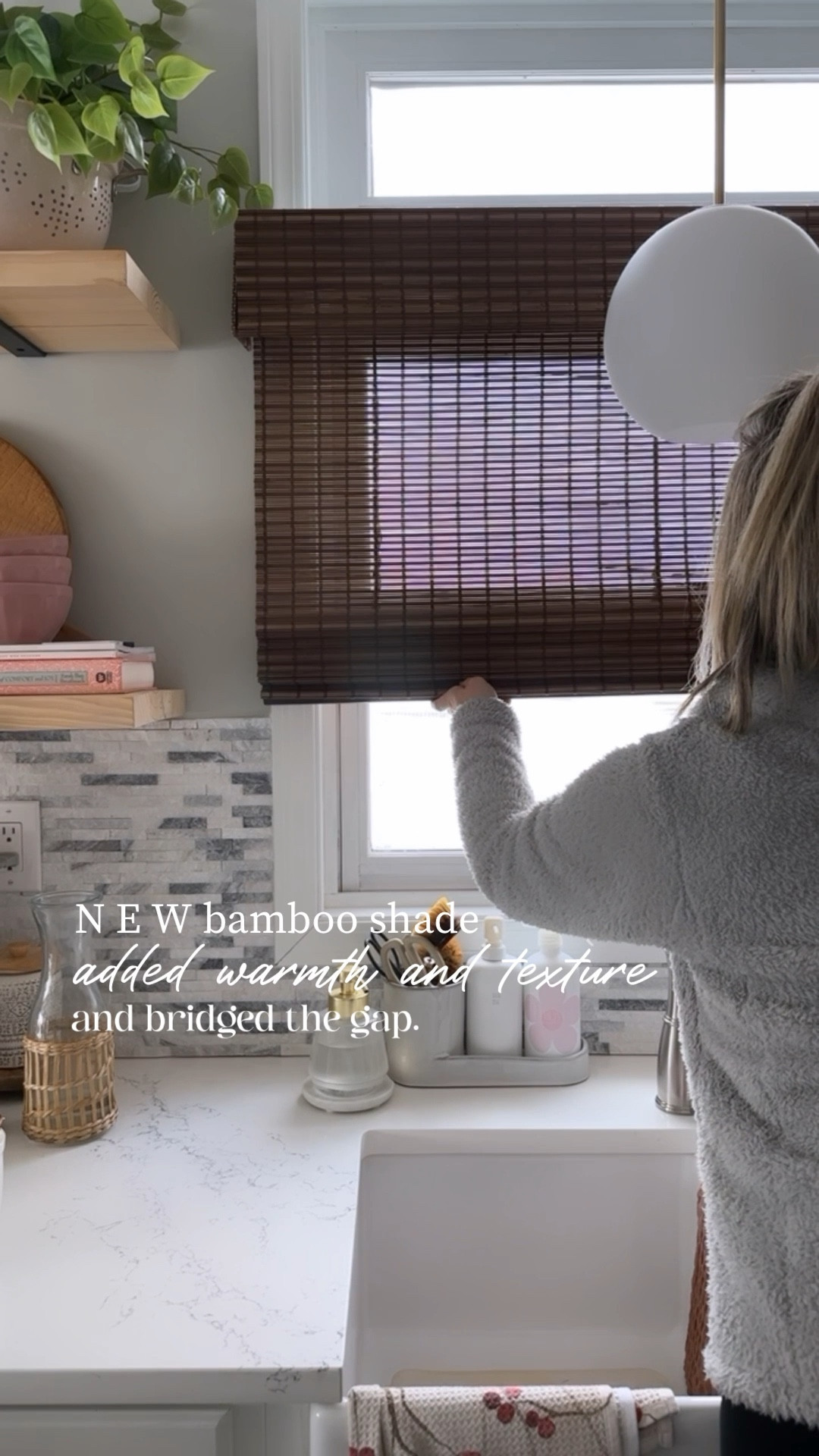Custom bamboo roller shade for warmth and texture.

#LTKFind #LTKhome