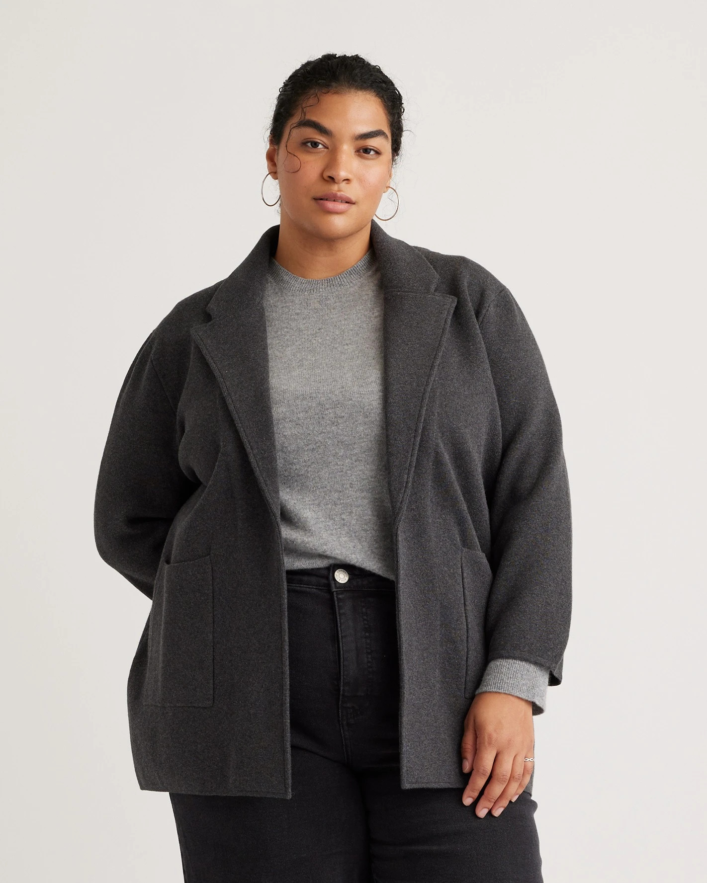 Quince | Women's Knit Blazer in Heather Brown, Size 2X, Organic Cotton | Quince