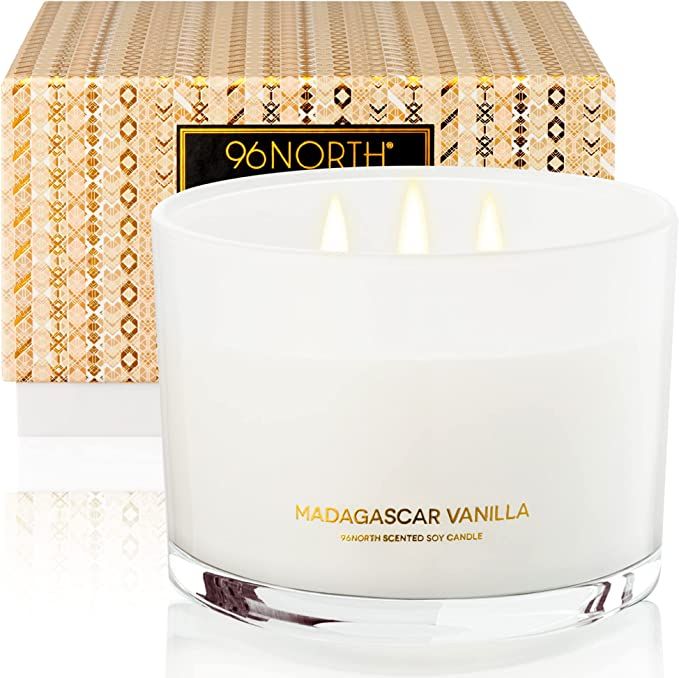 96NORTH Luxury Vanilla Soy Candles | Large 3 Wick Jar Candle | Up to 50 Hours Burning Time | 100%... | Amazon (US)