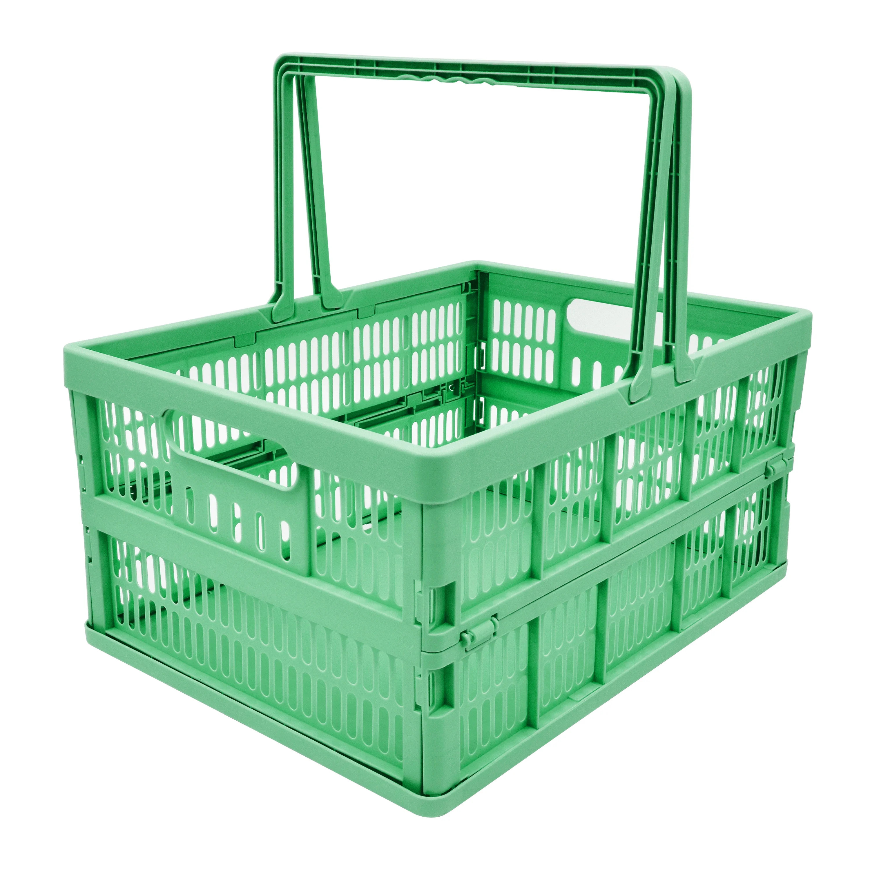 Mainstays Plastic Collapsible Storage Basket w/ Handles, Green | Walmart (US)