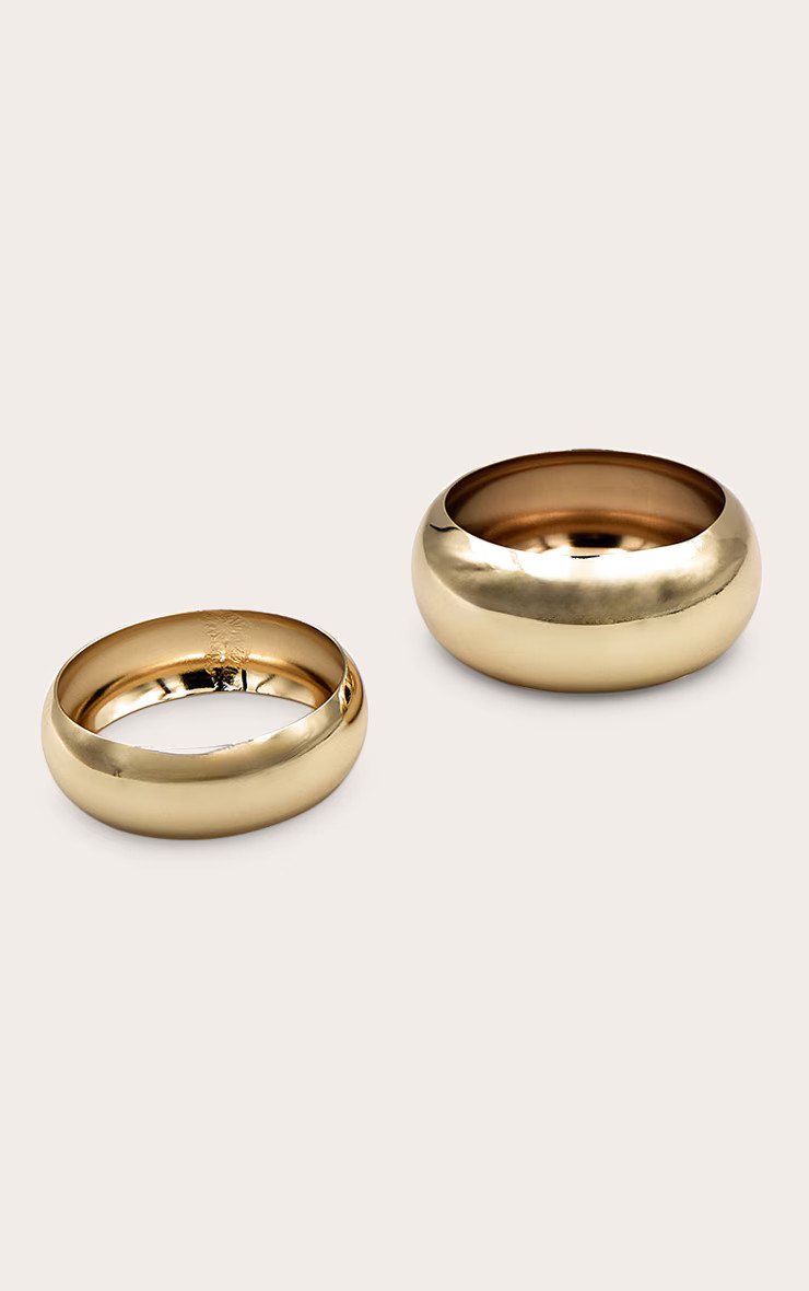 Gold Chunky Bevelled 2 Pack Bangles | PrettyLittleThing US